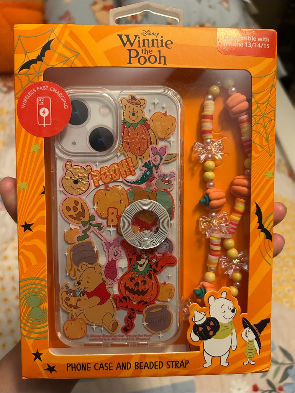 Winnie the Pooh Halloween Theme iPhone 13/14/15 Case with Beaded Strap